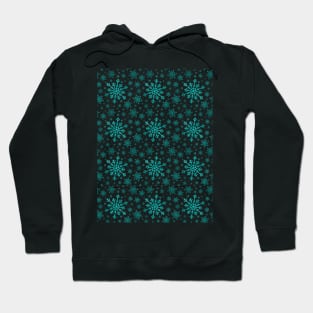 White & Teal Green Pretty Winter Snowflake Pattern Hoodie